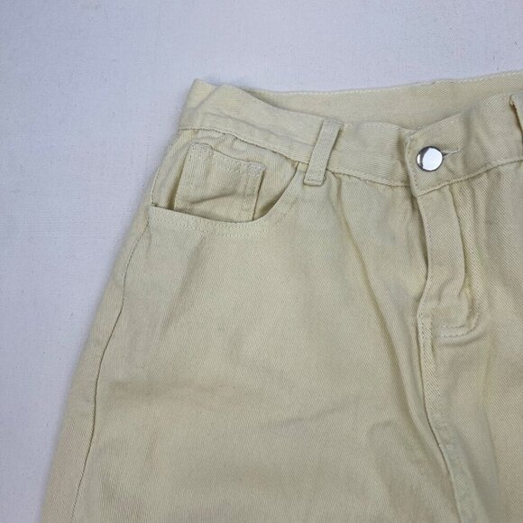 Women’s High Rise Flare Leg Distressed Jeans Pale Yellow Size 29 Waist - Picture 4 of 8